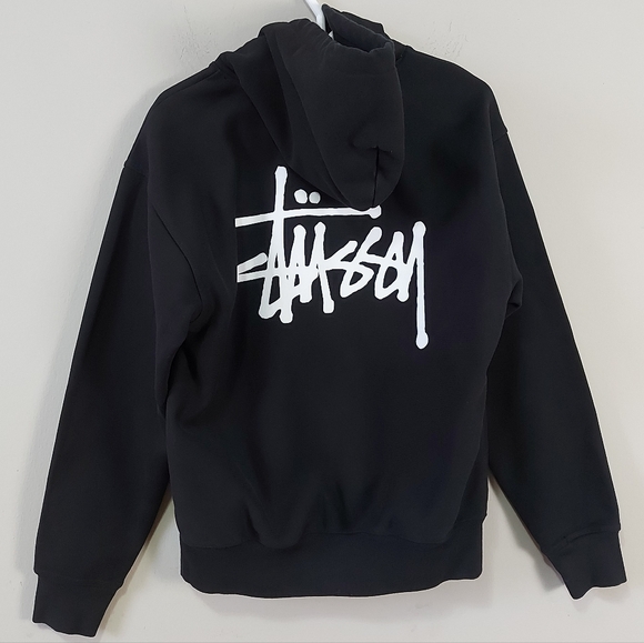 Stussy Men Hoodie Sweatshirt Small Black Drawcord Ribbed Cuffs Hem Cozy Casual - Picture 10 of 10